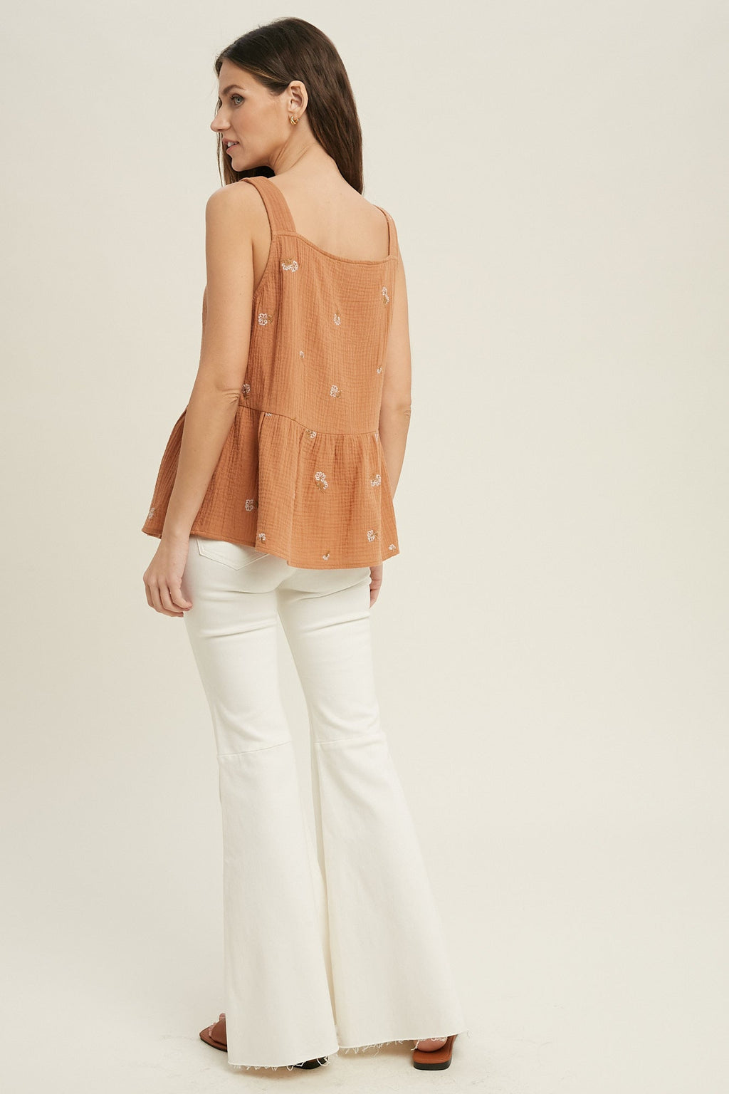 Floral Embroidered Sleeveless Cotton Top