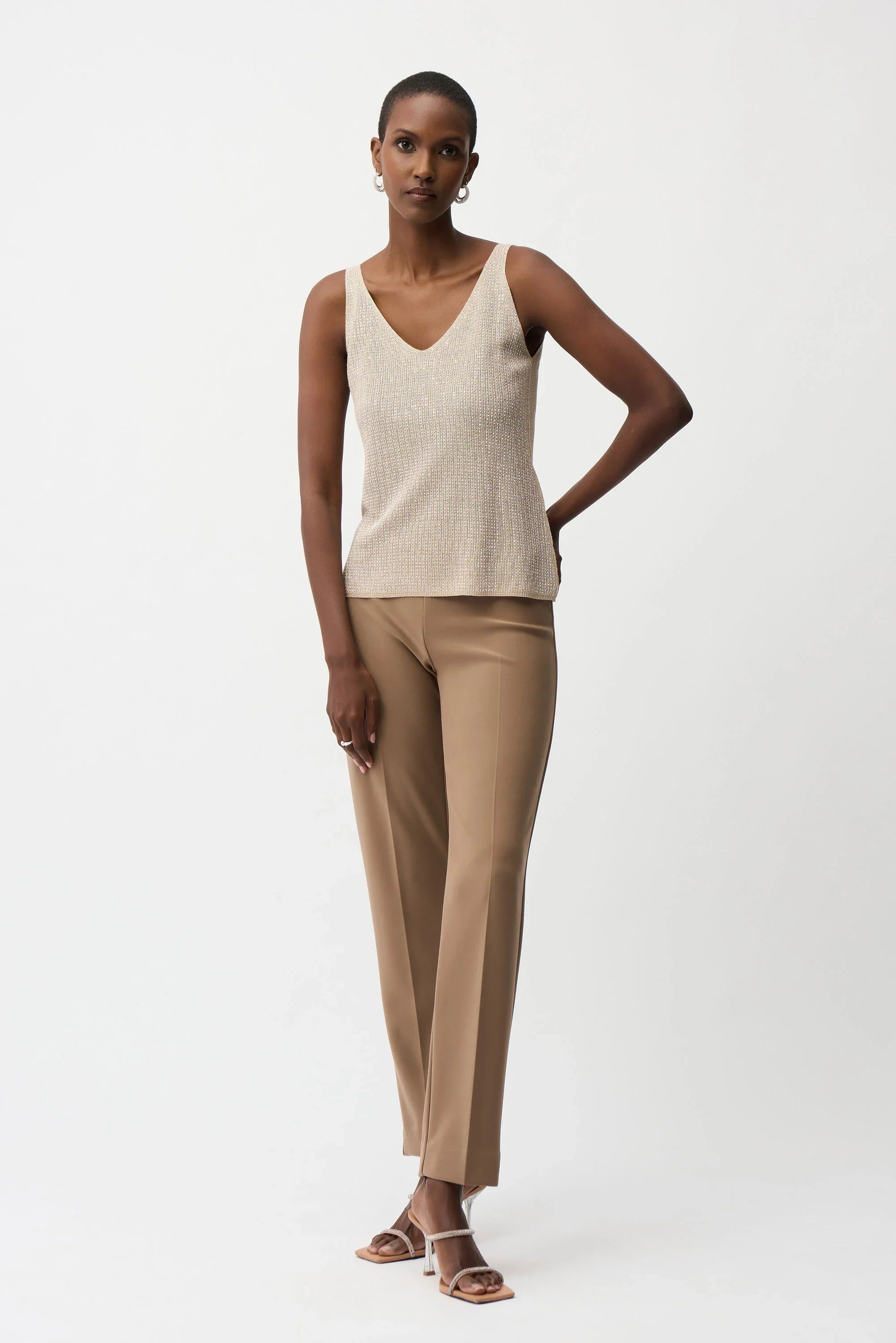 Metallic Knitted Camisole with Rhinestones - 252915