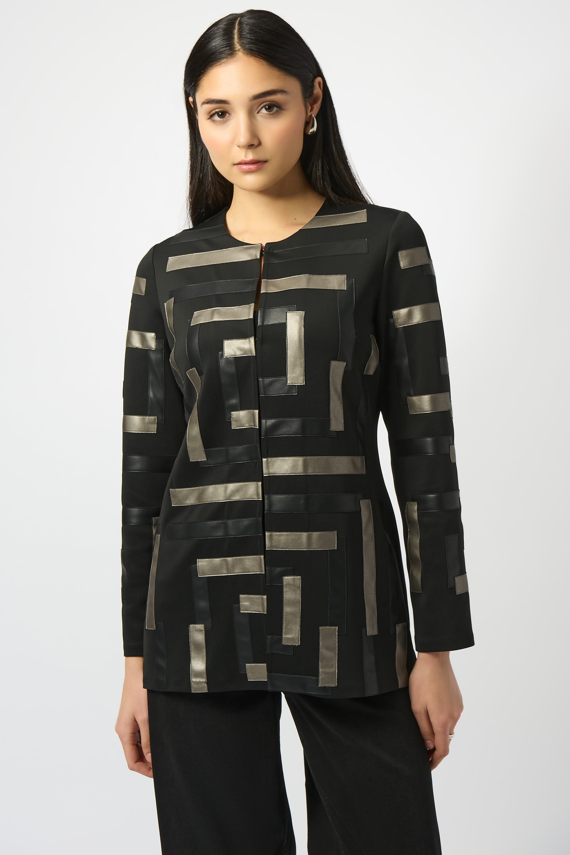 Scuba & Leatherette Collarless Jacket - 253929