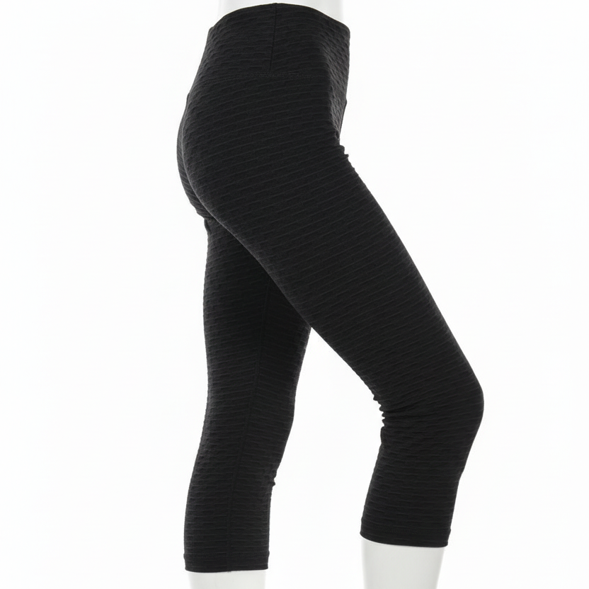 Basket Weave Jacquard Capri Legging - Black
