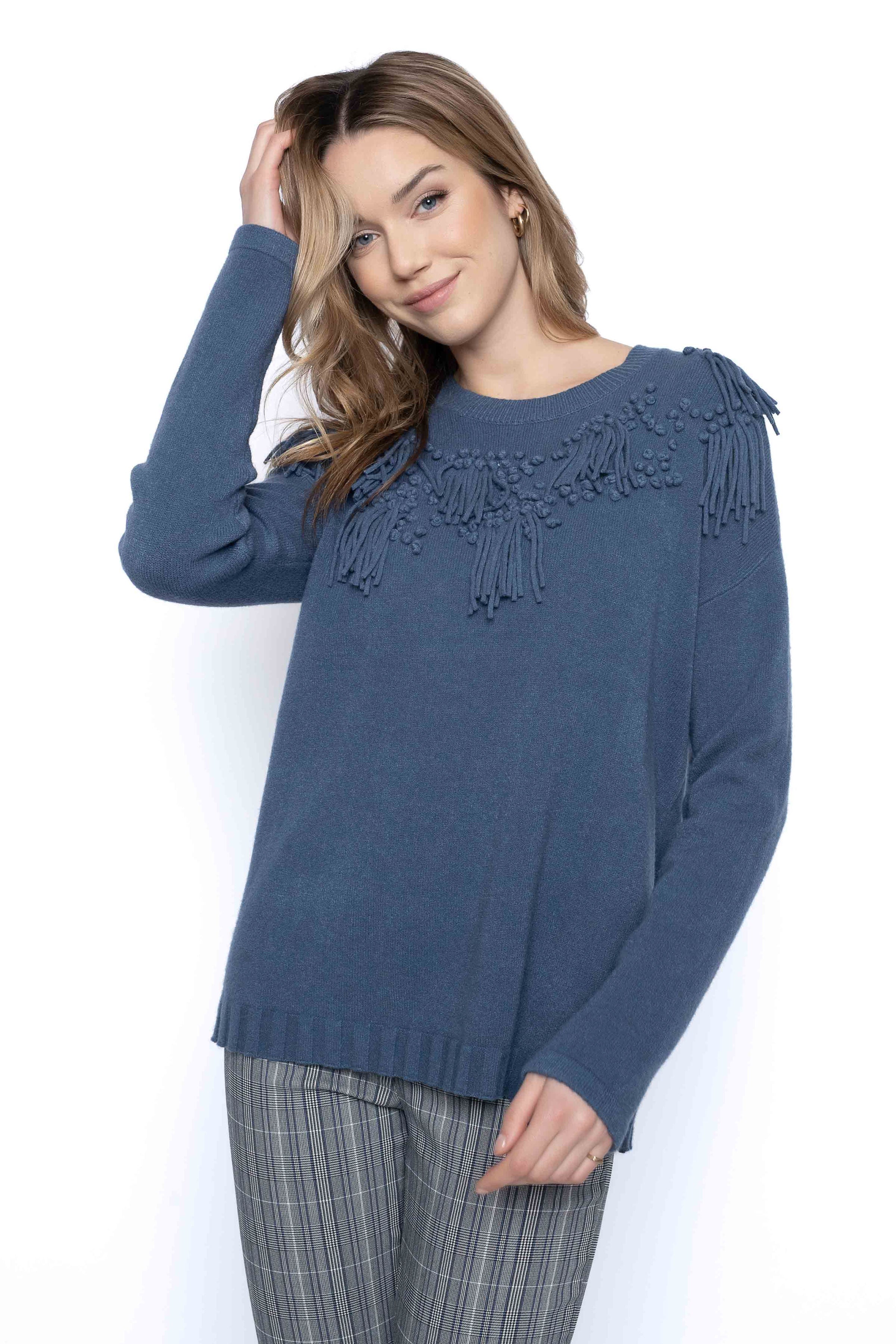 Women’s decorated neckline sweater
