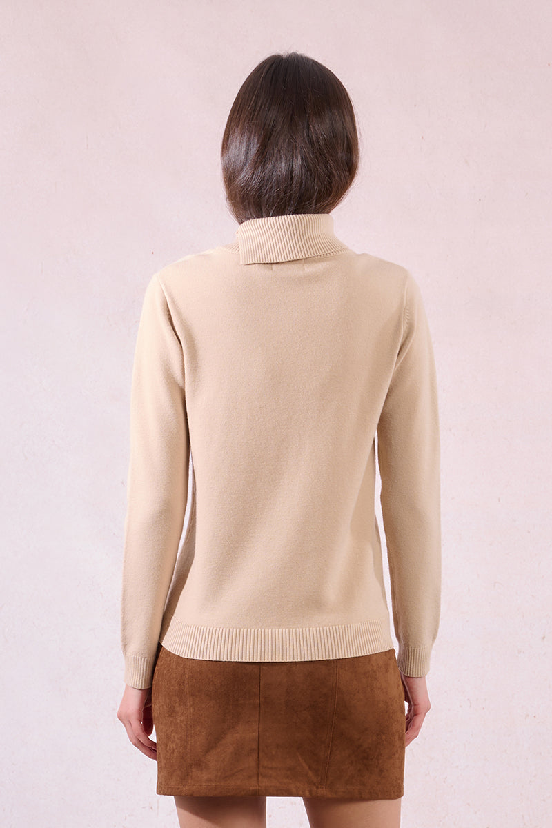 Golden Button Knitted Sweater – Beige Turtleneck by Molly Bracken