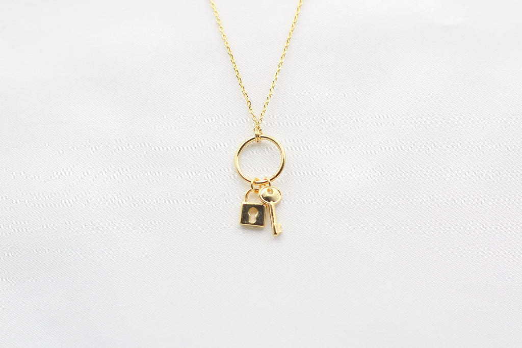 Shiny Lock and Key Ring Necklace