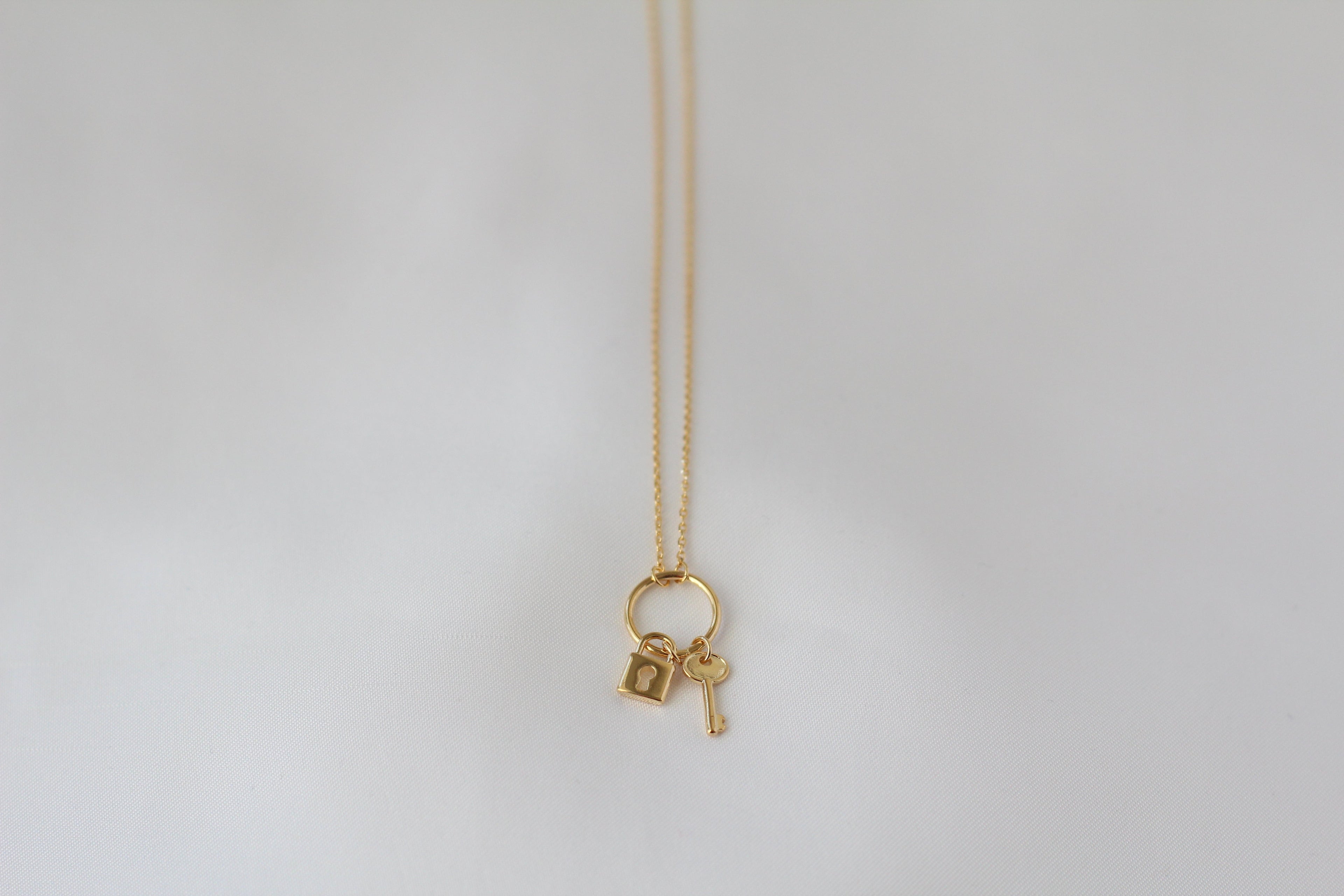 Shiny Lock and Key Ring Necklace