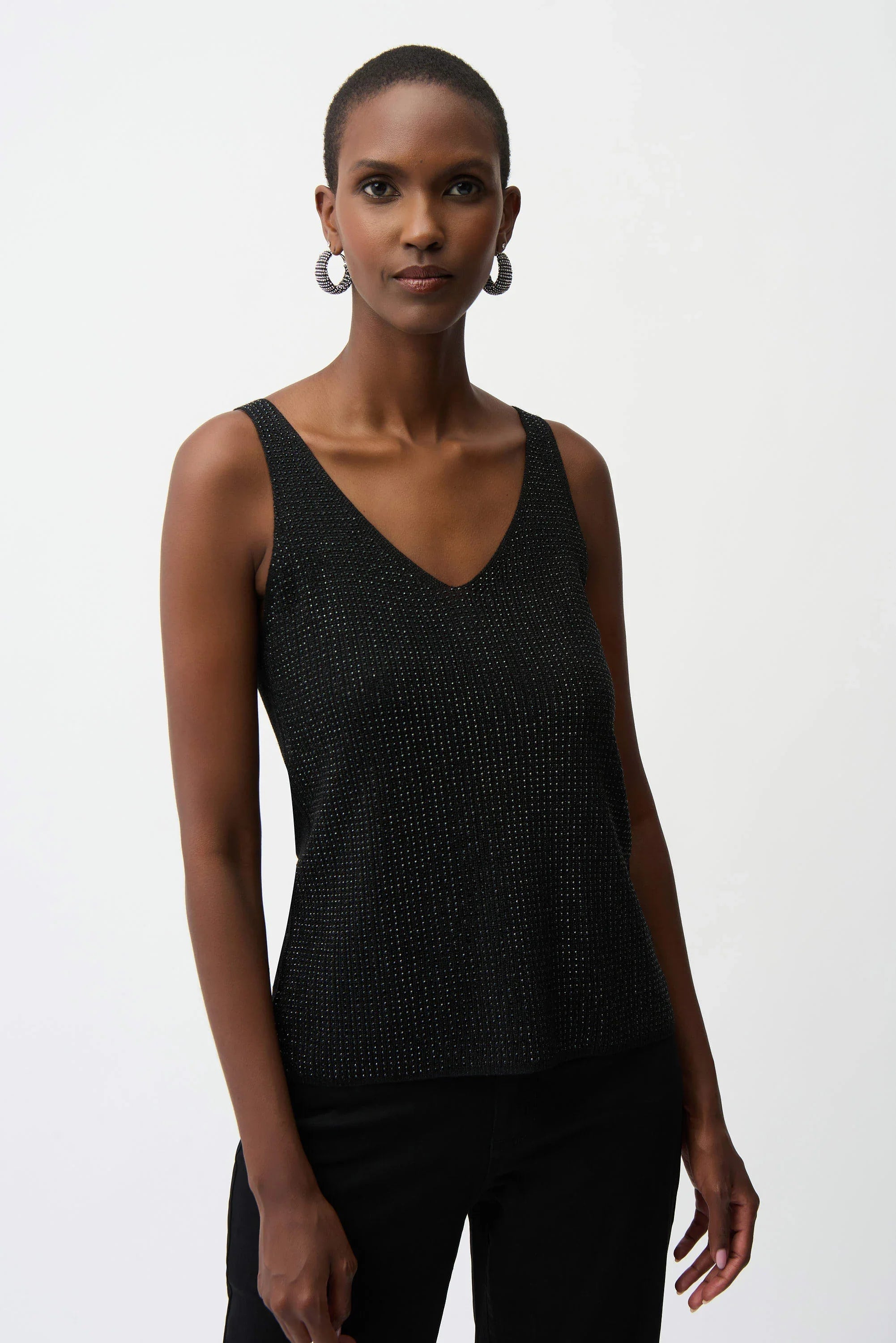 Metallic Knitted Camisole with Rhinestones - 252915