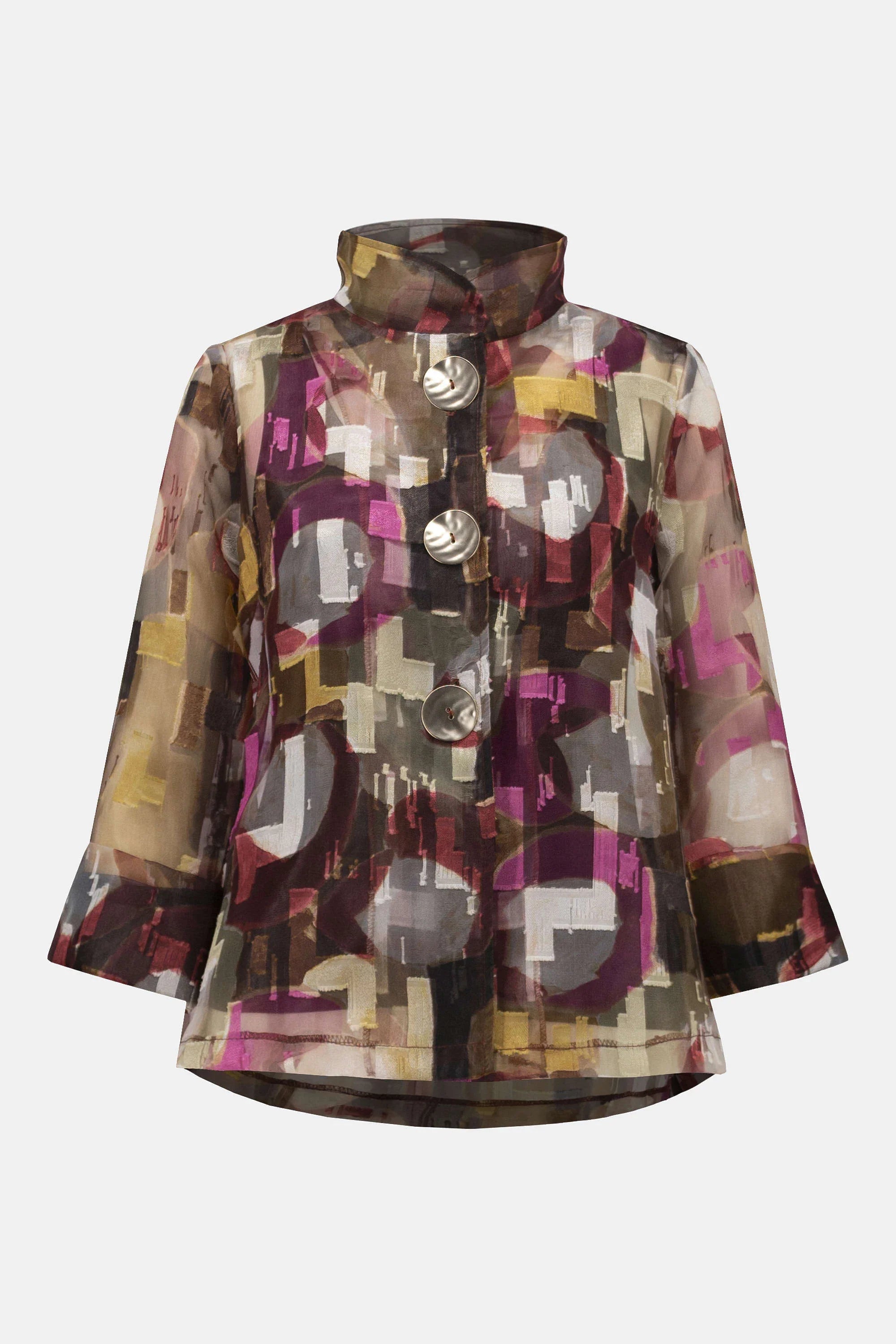 Organza Abstract Print Two-Piece Trapeze Jacket - 253163