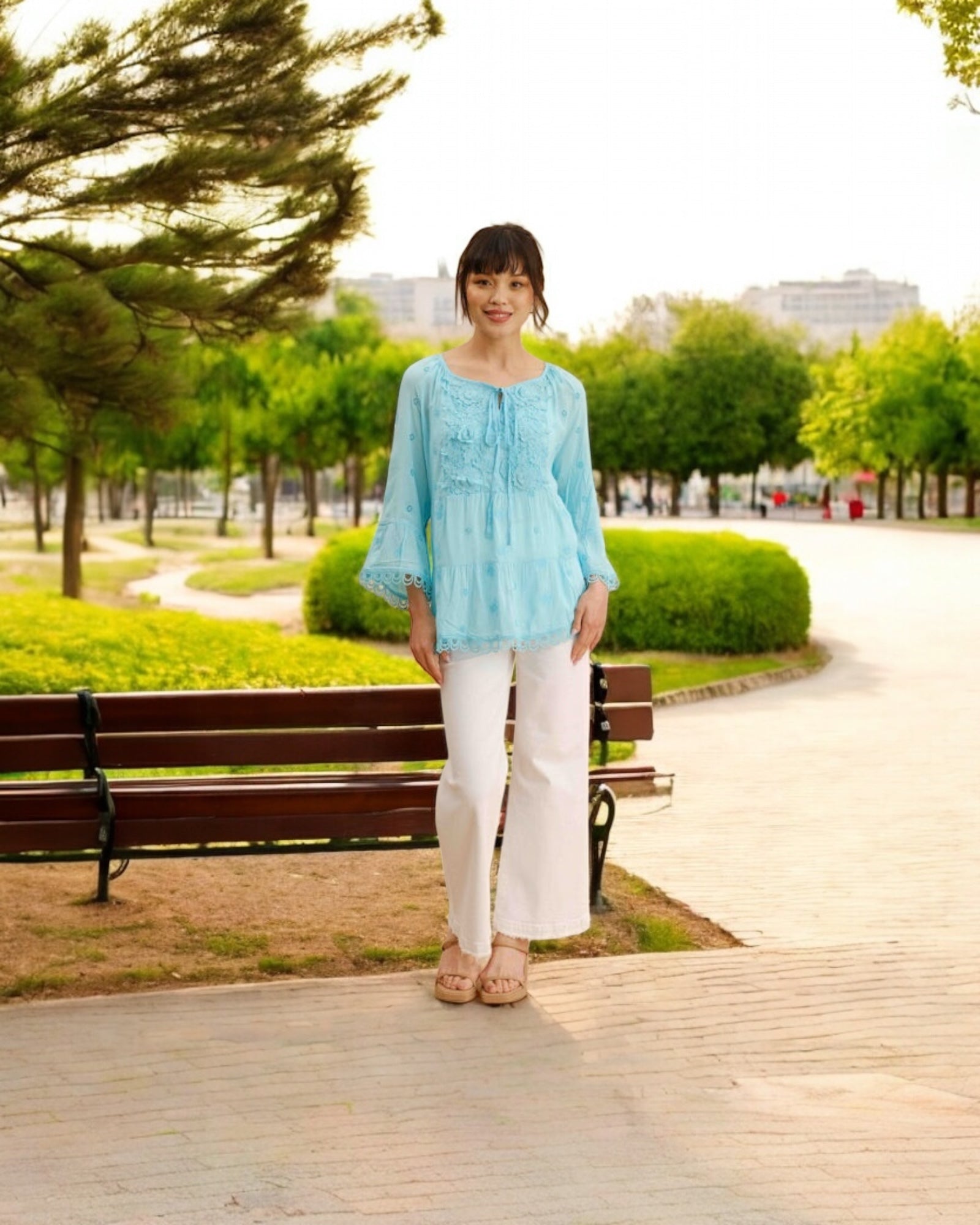 Fancy Border 3/4 Sleeve Top