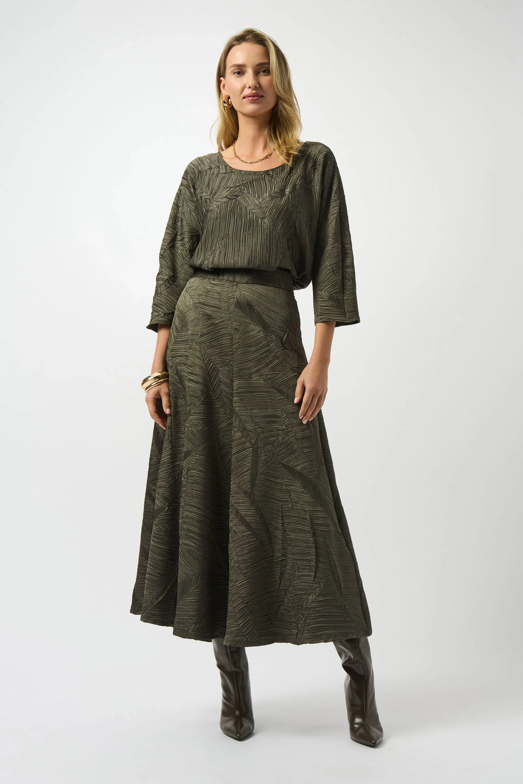 Pleated Satin Long Flared Skirt - 253248-3380