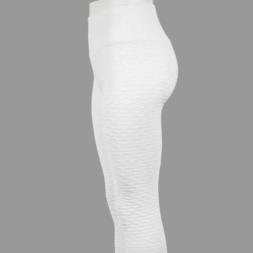 Diamond Jacquard Lycra Textured Capri Legging - White