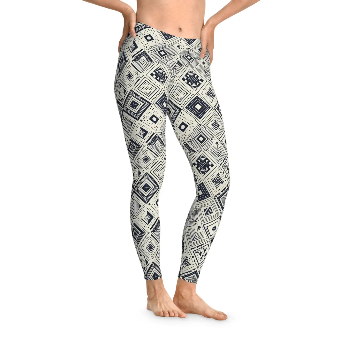 Monochrome Geometric Stretchy Leggings - Active Wear - Dipaliz